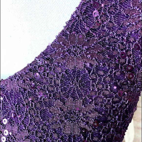 R & M Richards Dress 8 Sleeveless Lacy Sequin Tiered Lined Sheath Purple NWT - Picture 4 of 12